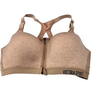 Victoria's Secret Sports Bra 36D Beige High Impact Zip Front